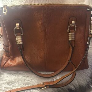 Classic Tan Leather Shoulder Bag with Gold Hardware